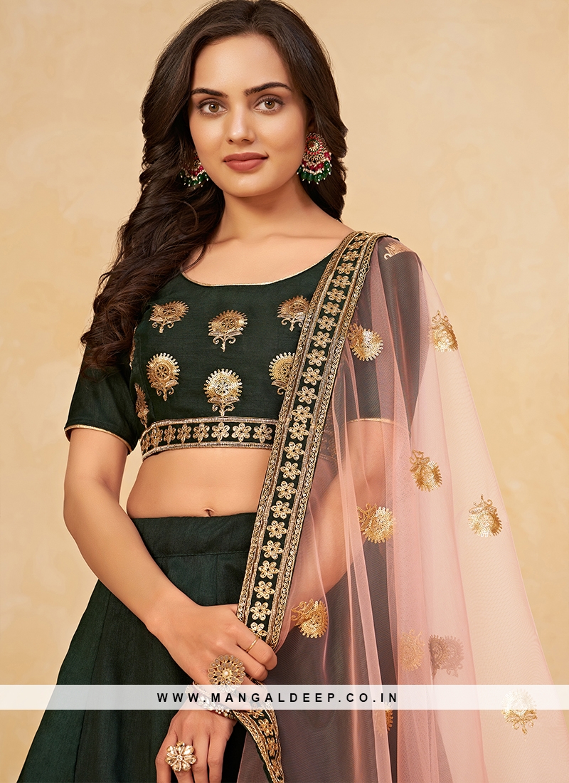 Black Festive Wear Floral Embroidery With Woven Silk Lehenga Choli