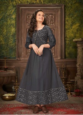 Dark Grey Color Georgette Kids Gown