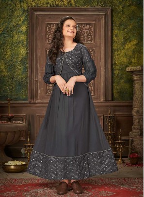 Dark Grey Color Georgette Kids Gown