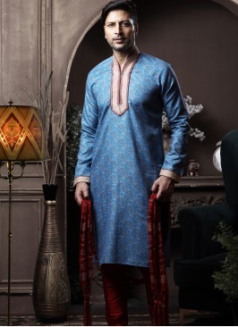 Feroze Silk Kurta Pajama with Marron ArtSilk Trouser.