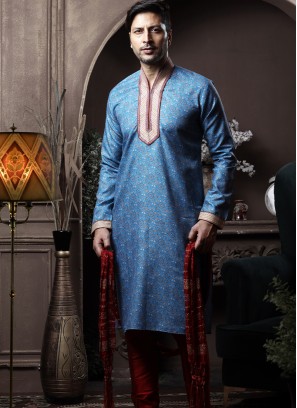 Feroze Silk Kurta Pajama with Marron ArtSilk Trouser.