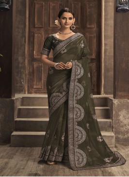 Dark Olive  Colour Organza Saree