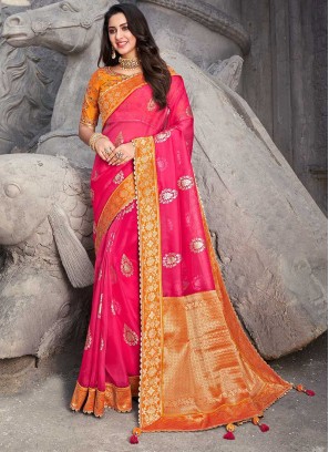 Dark Pink Color Banarasi Silk Saree