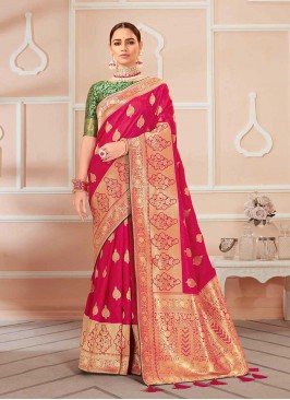 Dark Pink Color Banarasi Silk Traditional Saree