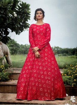 Dark Pink Color Festive Wear Georgette Gown