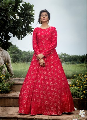 Dark Pink Color Festive Wear Georgette Gown