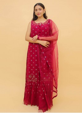 Dark Pink Color Georgette Rubber Print Suit