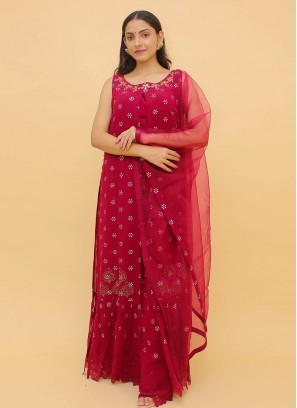 Dark Pink Color Georgette Rubber Print Suit