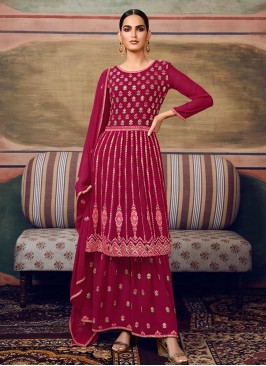 Dark Pink Color Georgette Sharara Suit