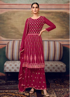 Dark Pink Color Georgette Sharara Suit