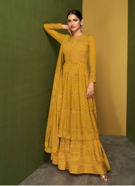 Dashing Mustard Embroidered Designer Salwar Suit