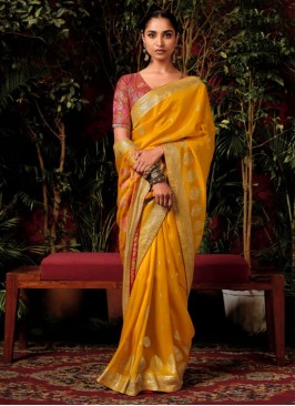 Dashing Mustard Festival Designer Saree