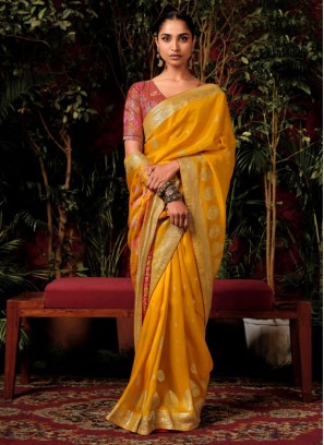 Dashing Mustard Festival Designer Saree