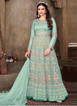 Dashing Net Stone Turquoise Trendy Salwar Suit