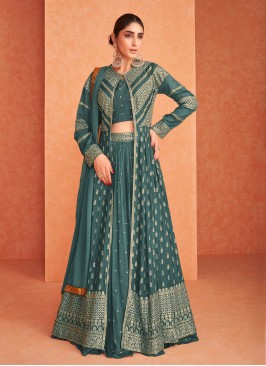 Dashing Pure Georgette Teal Embroidered Readymade Lehenga Choli