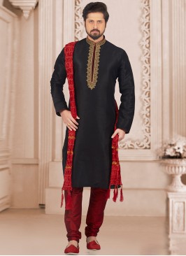 Dazzling Black Color Party Wear Kurta Payjama