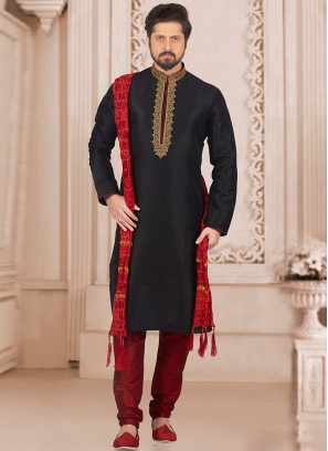 Dazzling Black Color Party Wear Kurta Payjama