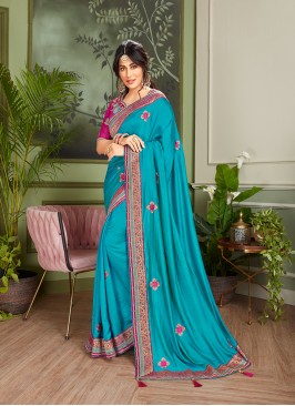 Dazzling Blue Color Wedding Saree