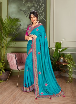 Dazzling Blue Color Wedding Saree