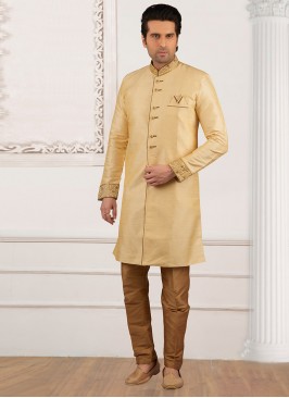 Dazzling Cream Color Party Wear Semi Indo Suit