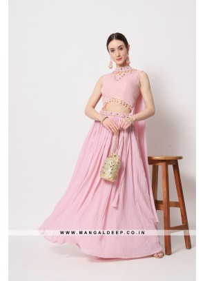 Dazzling Pink Crushed Georgette Party Wear Lehenga Choli