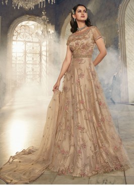 Dazzling Embroidered Beige Anarkali Salwar Kameez 