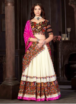 Dazzling Georgette Off White Embroidered Lehenga Choli