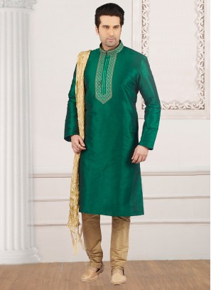 Dazzling Green Color Party Wear Kurta Payjama