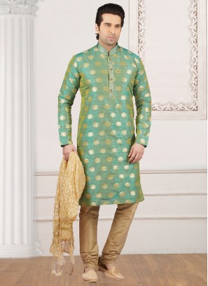 Dazzling Green Color Party Wear Kurta Payjama