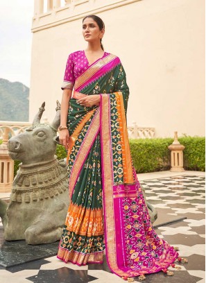 Dazzling Green Color Patola Silk Saree