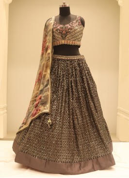 Dazzling Grey Sequins Georgette Festive Wear Lehenga Choli