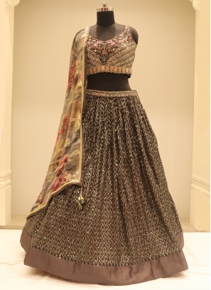 Dazzling Grey Sequins Georgette Festive Wear Lehenga Choli