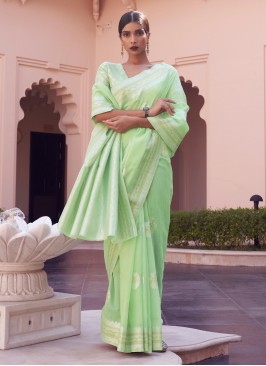 Dazzling Linen Sea Green Trendy Saree