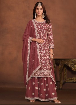 Dazzling Mauve  Embroidered Faux Georgette Trendy Salwar Kameez