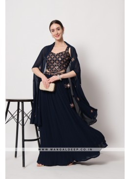 Dazzling Navy Blue Crushed Georgette Party Wear Lehenga Choli