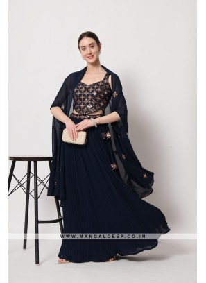 Dazzling Navy Blue Crushed Georgette Party Wear Lehenga Choli