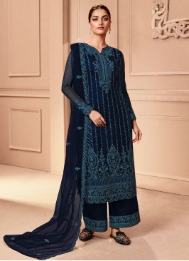 Dazzling Net Embroidered Navy Blue Salwar Suit