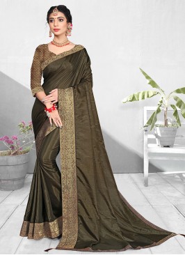 Dazzling Olive Green Color Silk Fancy Saree