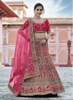 Dazzling Pink Color Embroidered Bridal Lehenga