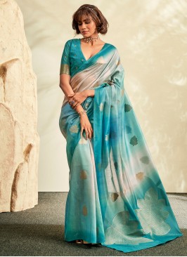 Dazzling Printed Khadi Silk Contemporary Style Saree