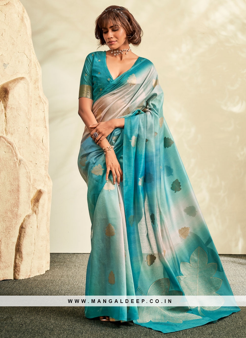 Dazzling Printed Khadi Silk Contemporary Style Saree