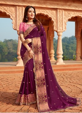 Dazzling Purple Color Silk Saree