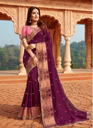 Dazzling Purple Color Silk Saree