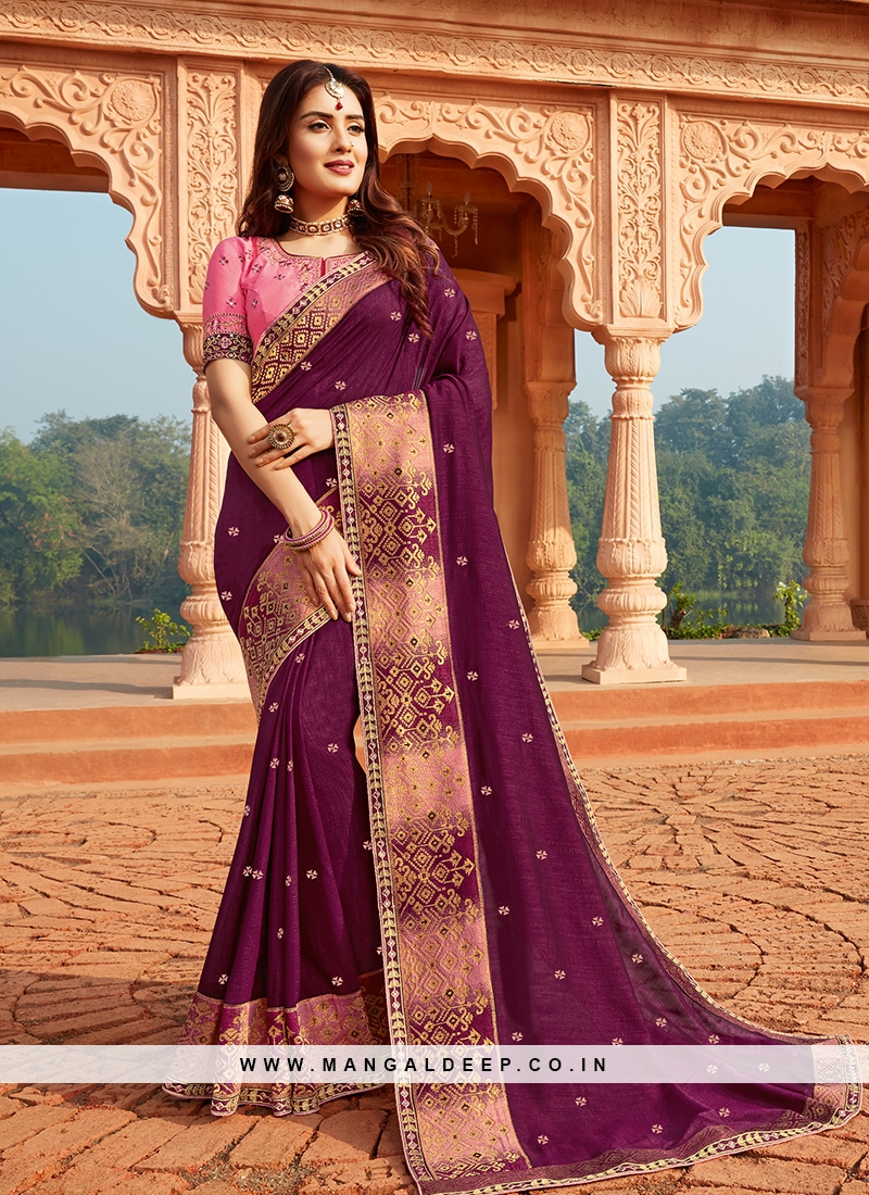 Dazzling Purple Color Silk Saree
