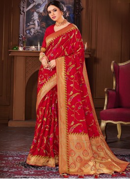 Dazzling Red Color Banarasi Silk Saree