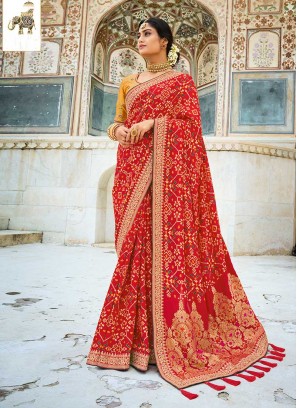 Dazzling Red Color Silk Saree