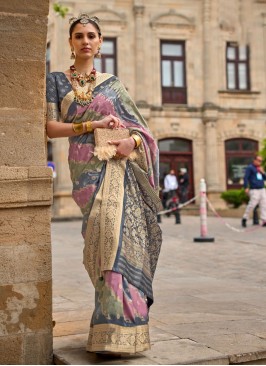 Dazzling Silk Grey Contemporary Saree