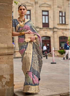 Dazzling Silk Grey Contemporary Saree