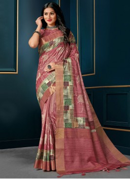 Dazzling Silk Pink Trendy Saree