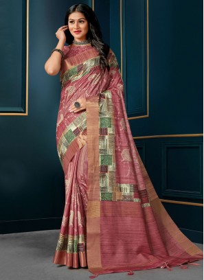 Dazzling Silk Pink Trendy Saree